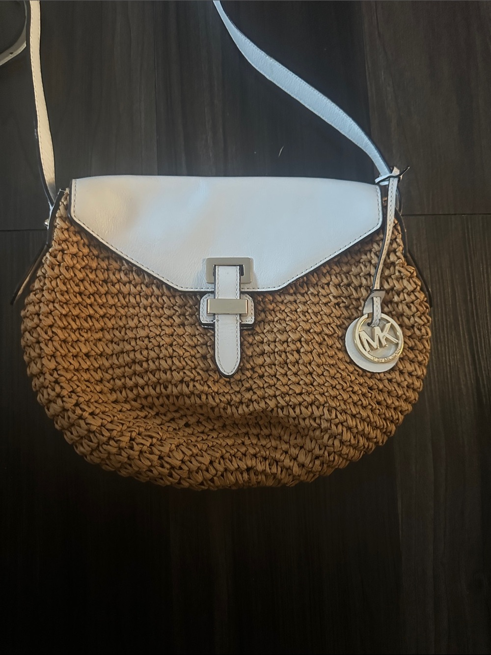 Michael Kors Naomi Medium Woven Straw Crossbody / Messenger Bag
